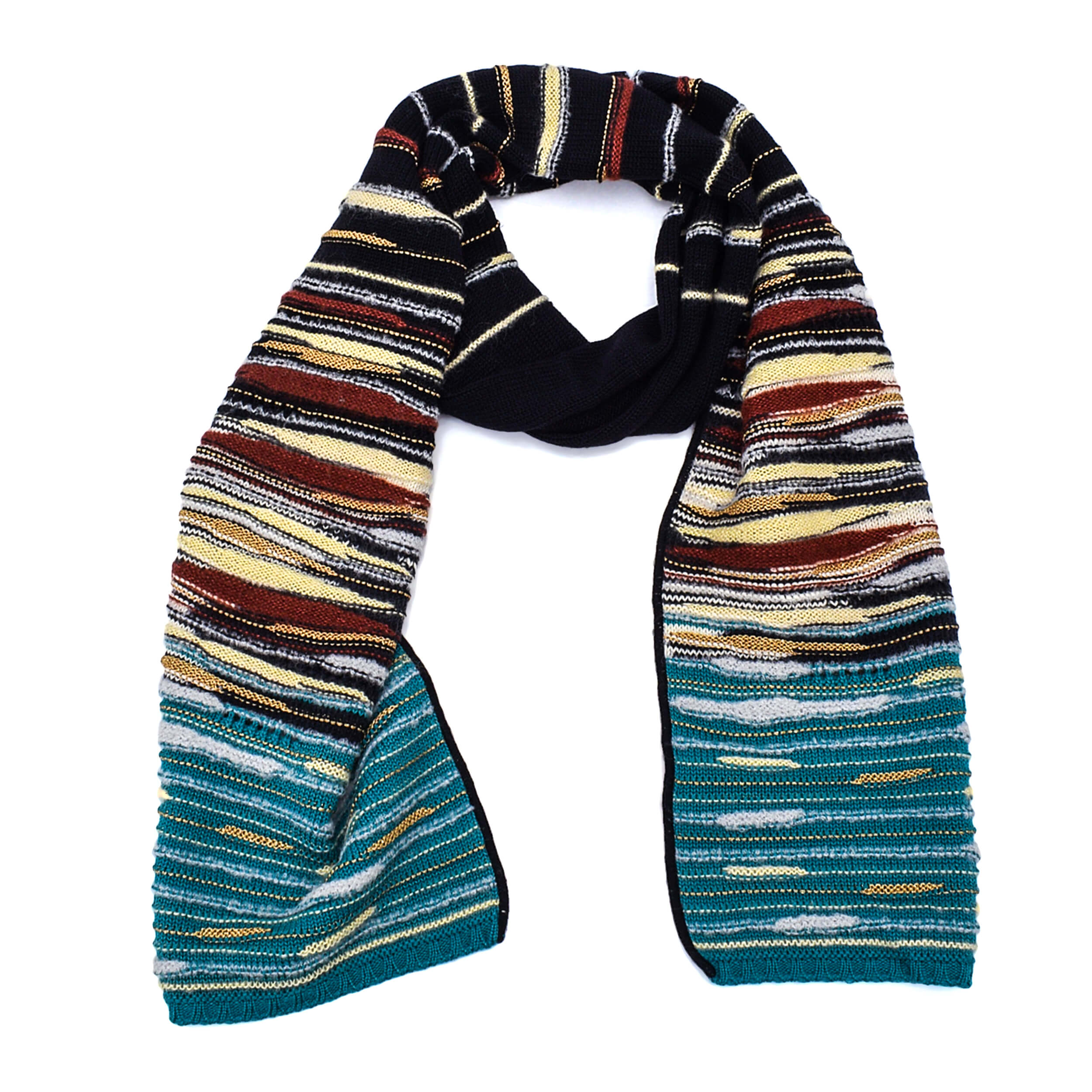 Missoni - Black & Turquoise Striped Knitwear Shawl